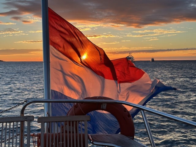 Netherlands Flag at sunrise near Cannes, France